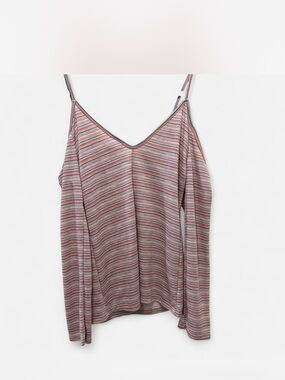 Women’s Y2K striped retro colors casual cold shoulder shirt top NWT size Large